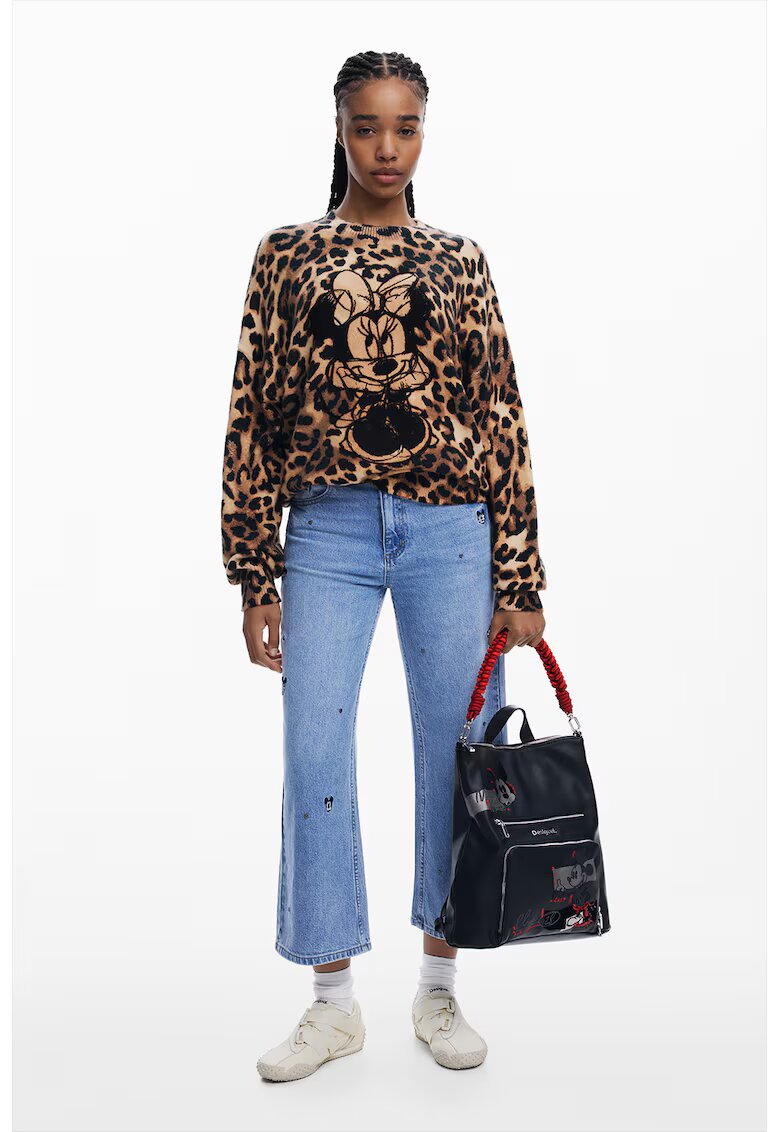 Desigual Pulover tricotat cu animal print - Maro inchis/Bej/Maro deschis