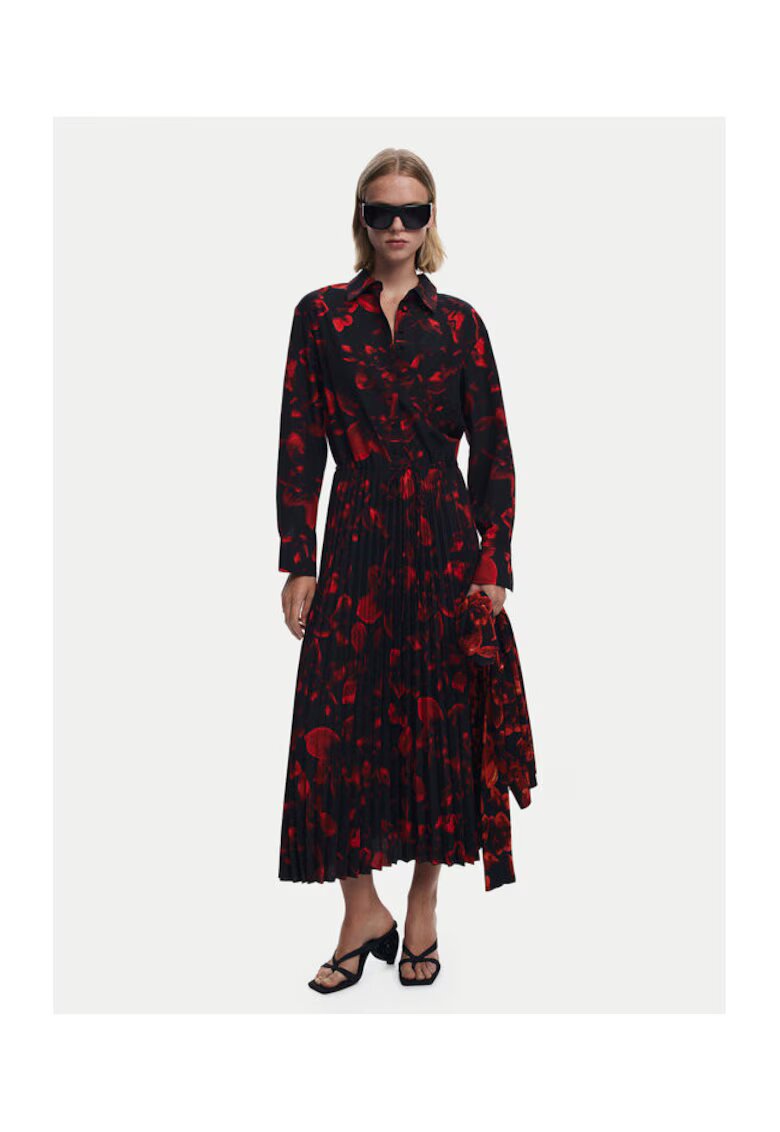 Desigual Rochie camasa Dama - Negru - Rosu - 100% poliester