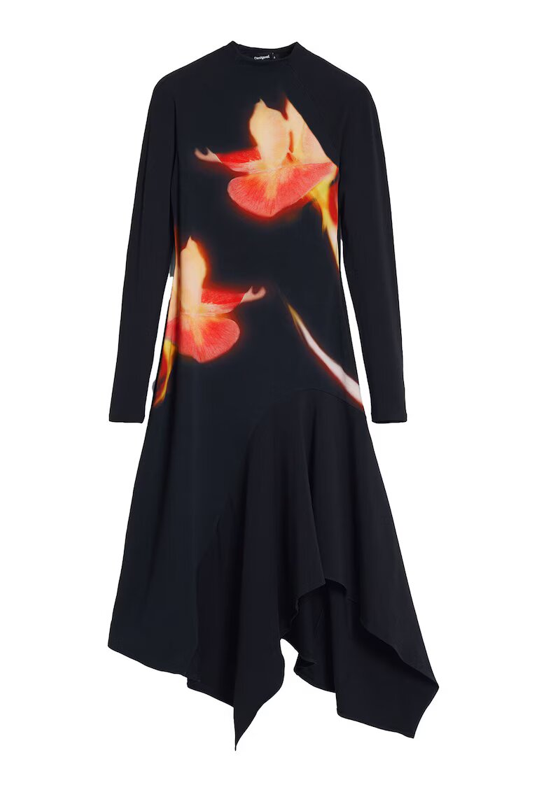 Desigual Rochie casual Dama - Negru - bumbac - elastan