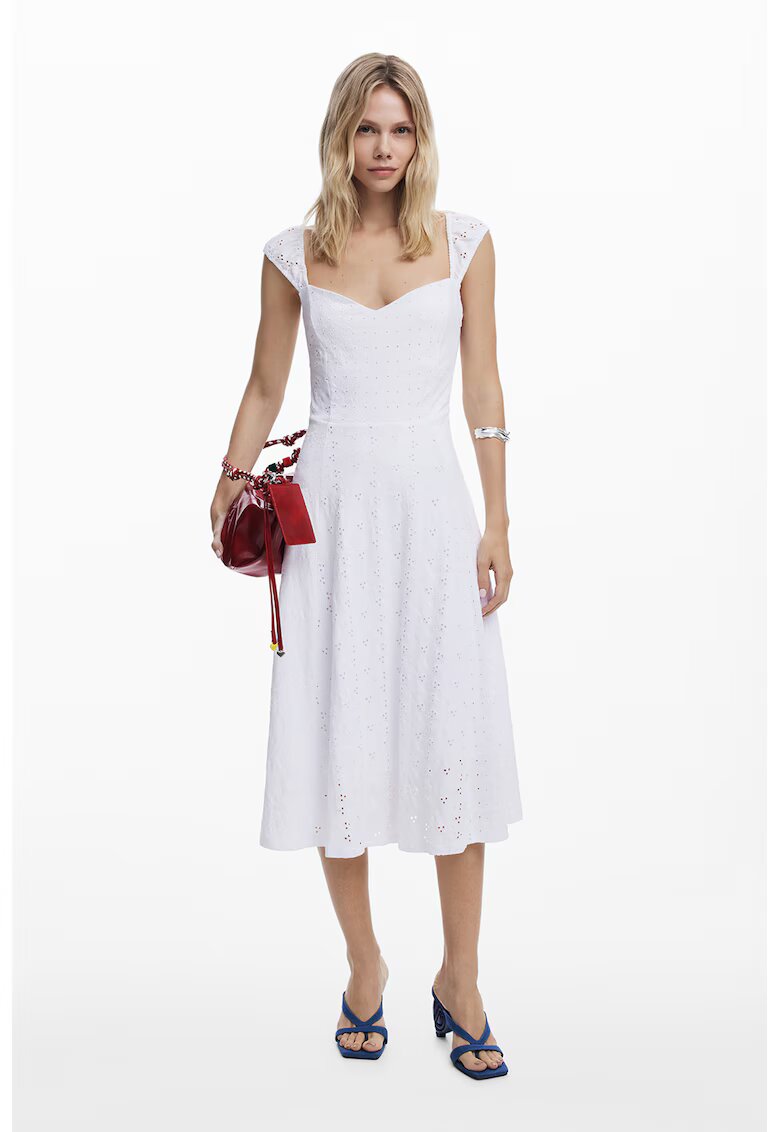 Desigual Rochie cu broderie si decolteu sweetheart - Alb