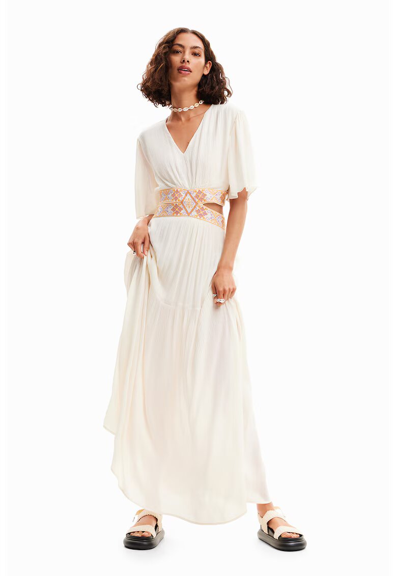 Desigual Rochie cu decolteu in V si decupaje - Galben sofran/Lila/Crem