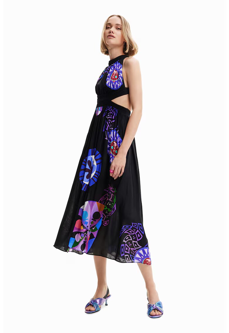 Desigual Rochie cu decupaj pe partea din spate pentru plaja - Negru/Roz/Albastru