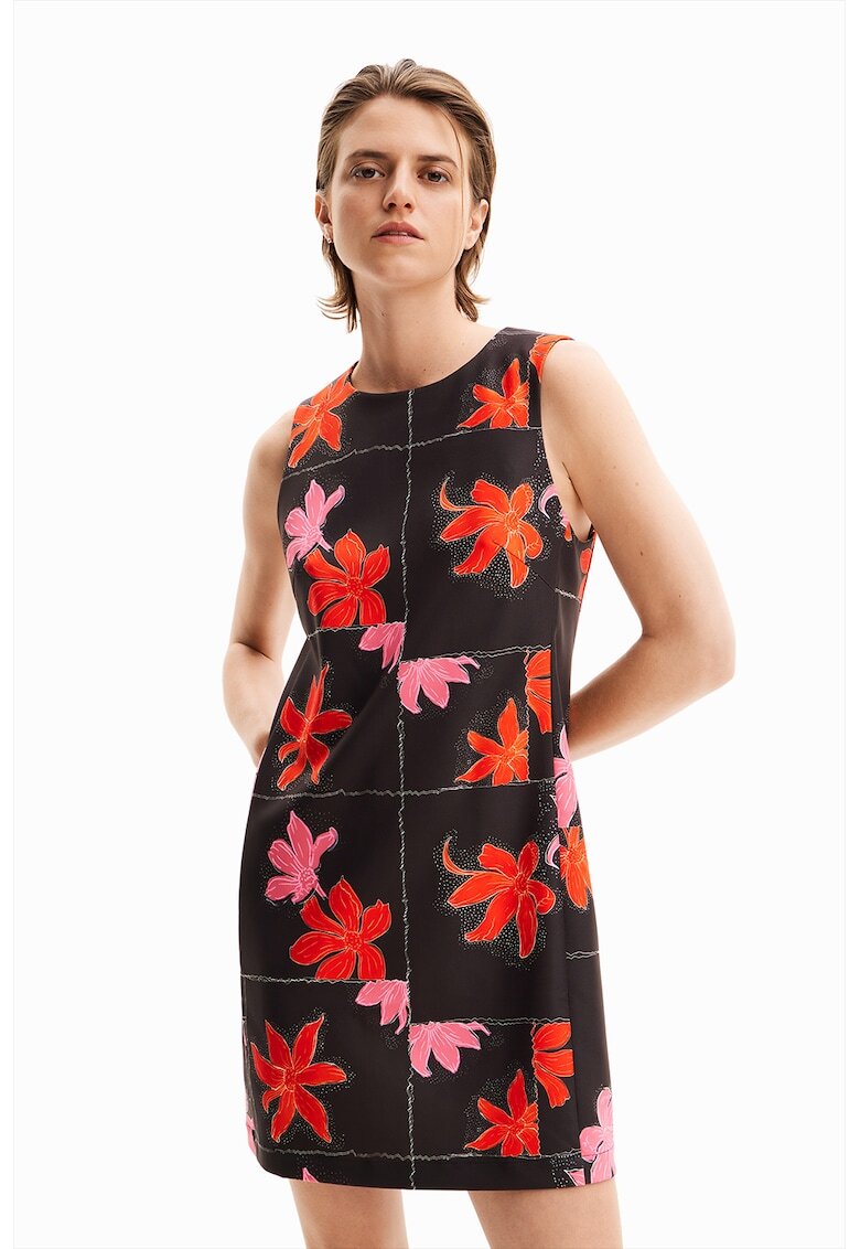Desigual Rochie cu imprimeu - fara maneci - Negru/Rosu vermillion