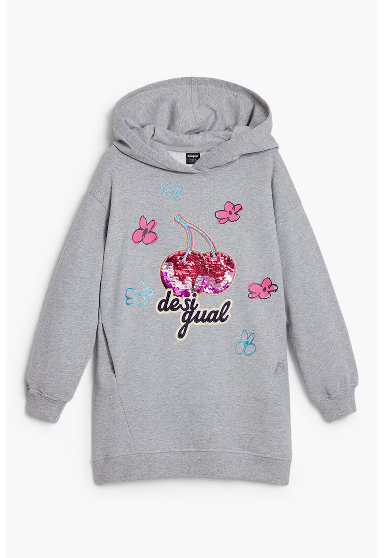Desigual Rochie cu imprimeu si gluga - Gri deschis melange
