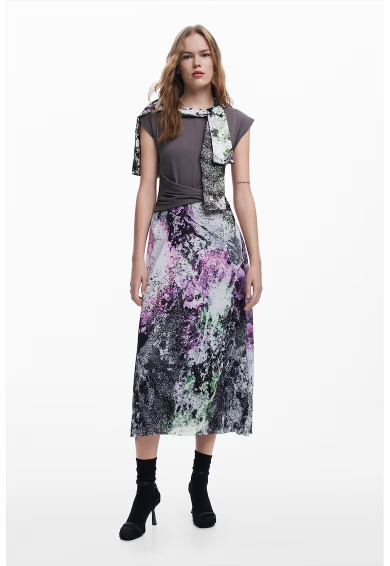 Desigual Rochie cu model 2 in 1 si maneci scurte - Violet/Verde inchis/Gri inchis
