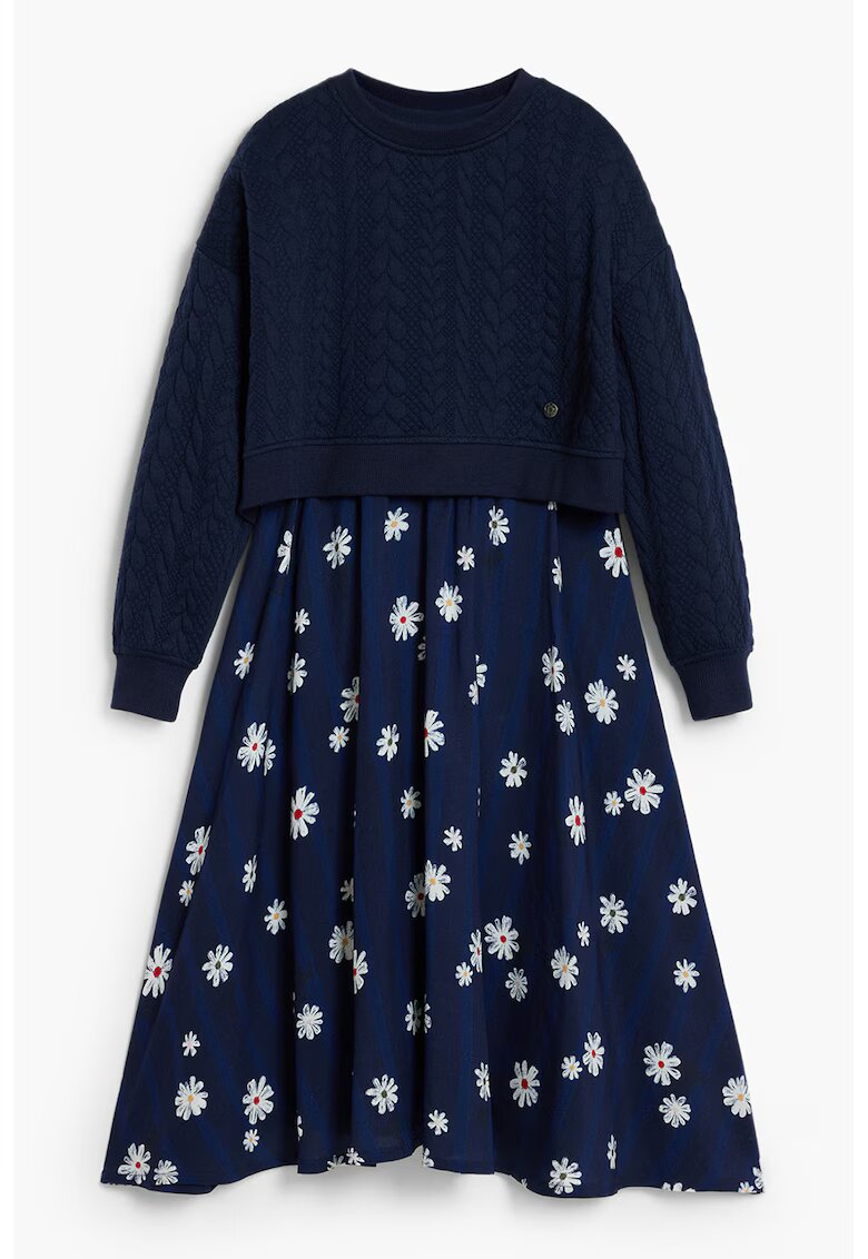 Desigual Rochie cu model floral 2 in 1 - Albastru indigo