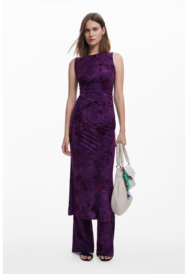Desigual Rochie cu model floral si fronseuri - Ametist