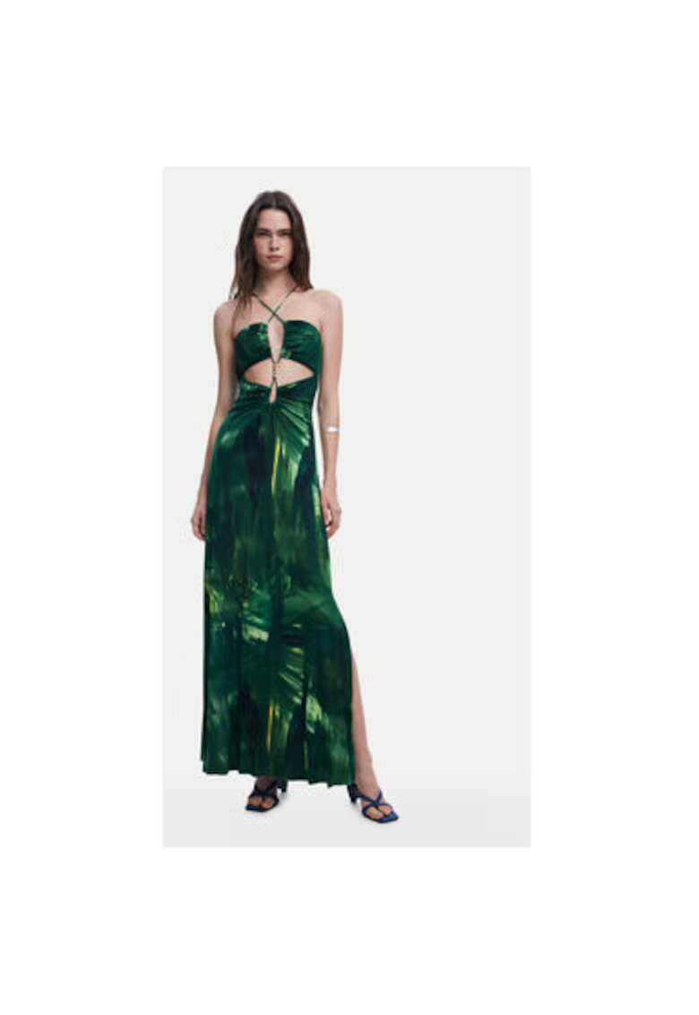 Desigual Rochie de vara dama 25SWVK55 - Viscoza/Elastan - Verde - Verde