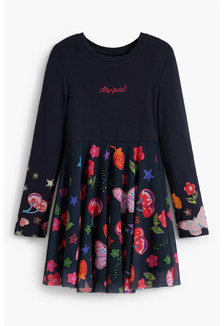 Desigual Rochie evazata cu imprimeu floral - Albastru ultramarin