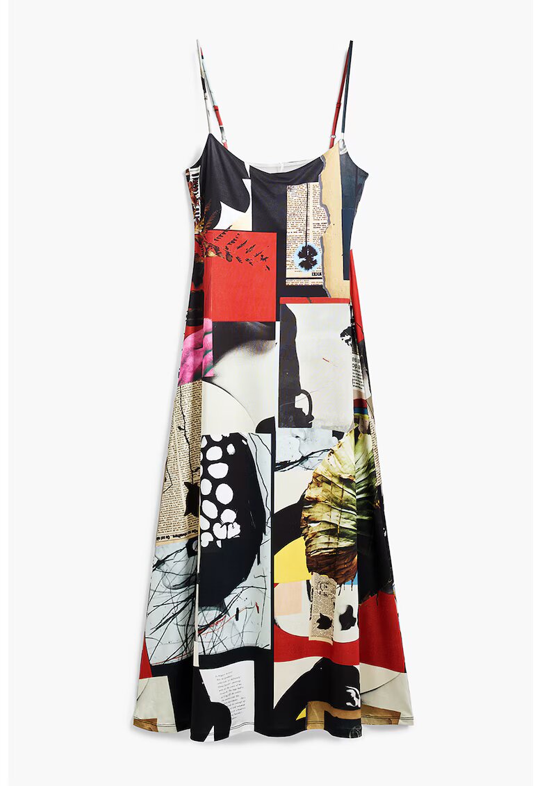 Desigual Rochie evazata cu imprimeu grafic si aspect satinat - Multicolor