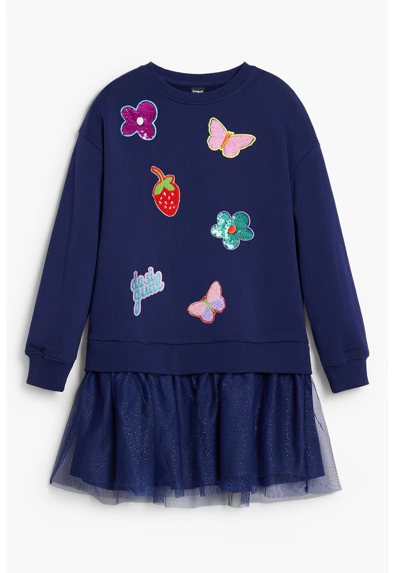 Desigual Rochie evazata cu maneci lungi - Albastru indigo