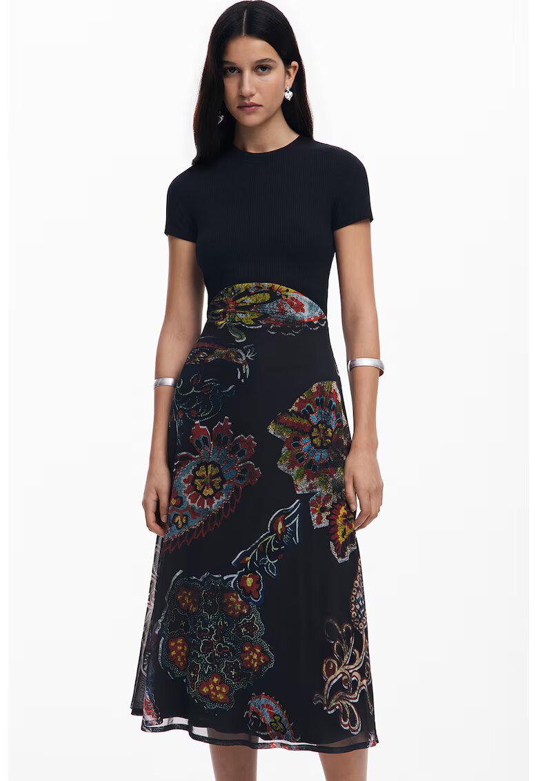 Desigual Rochie evazata cu model grafic - Rosu/Negru/Albastru