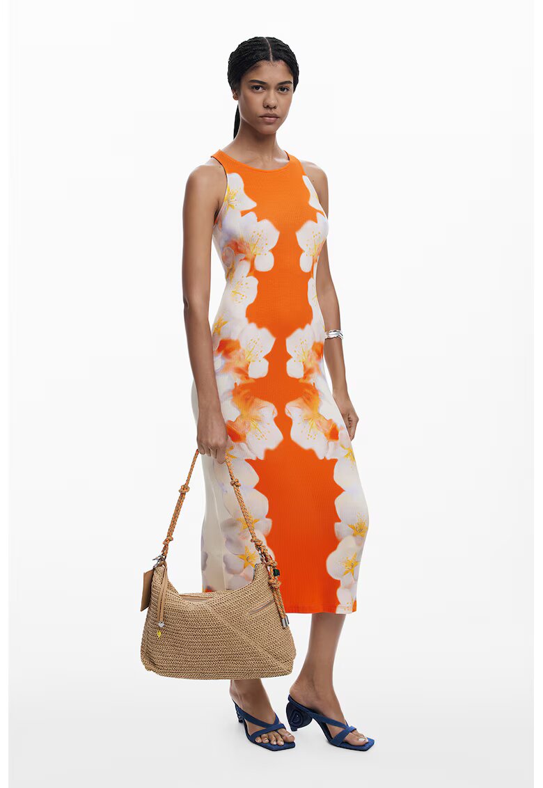 Desigual Rochie fara maneci cu imprimeu floral - Alb/Portocaliu
