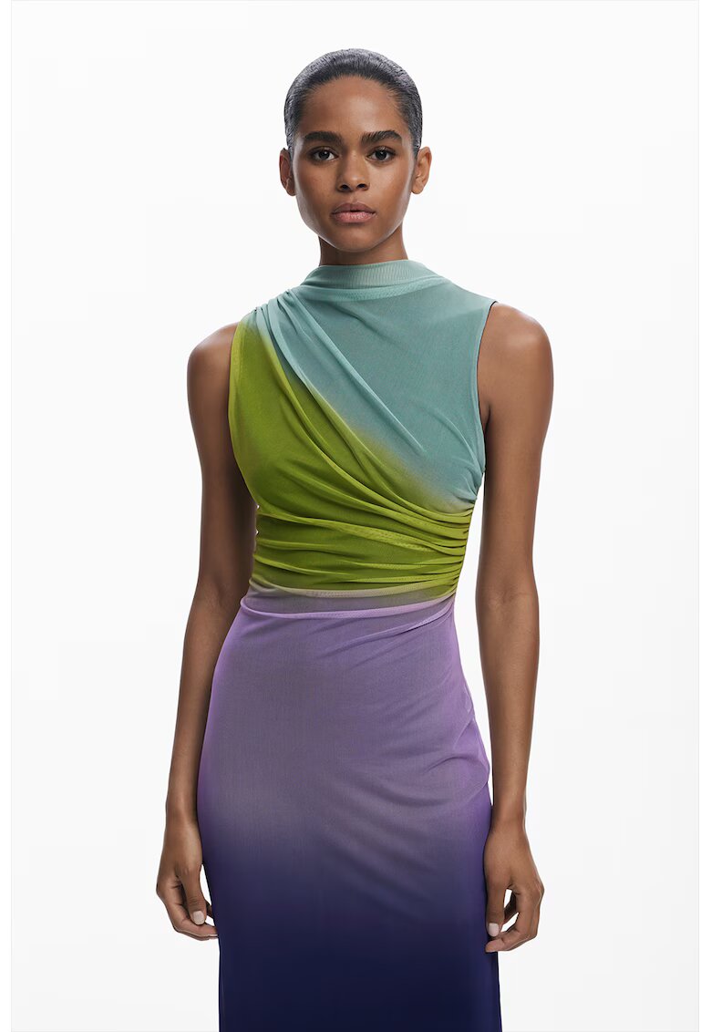 Desigual Rochie fara maneci cu volane - Verde/Lila/Bleumarin