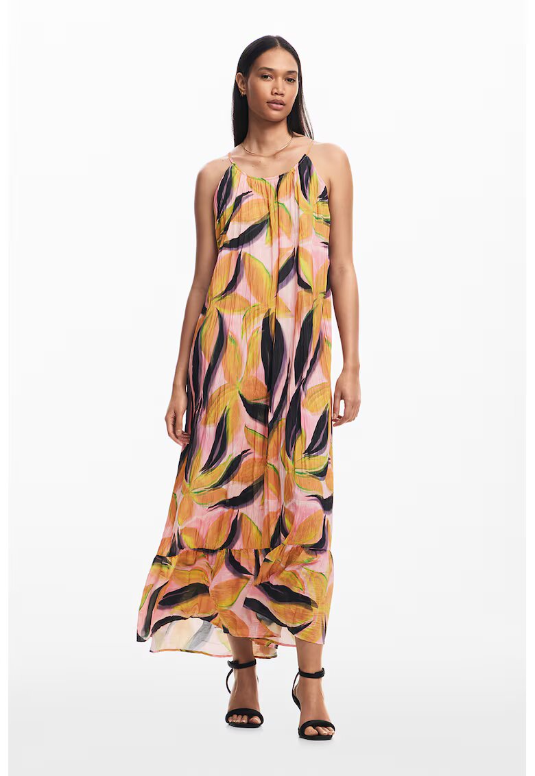 Desigual Rochie lunga cu model floral - Negru/Portocaliu/Roz