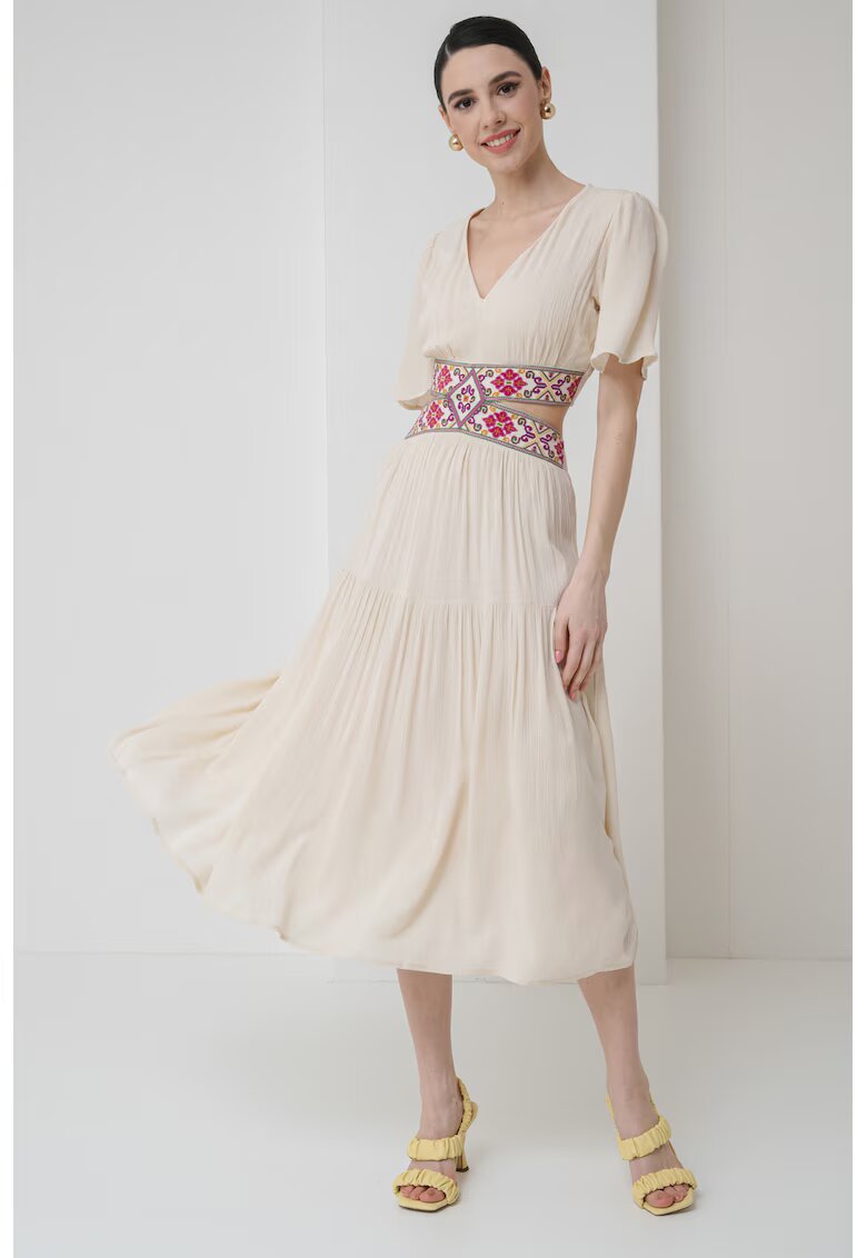 Desigual Rochie midi cu croiala evazata si decolteu in V - Verde/Alb fildes/Roz