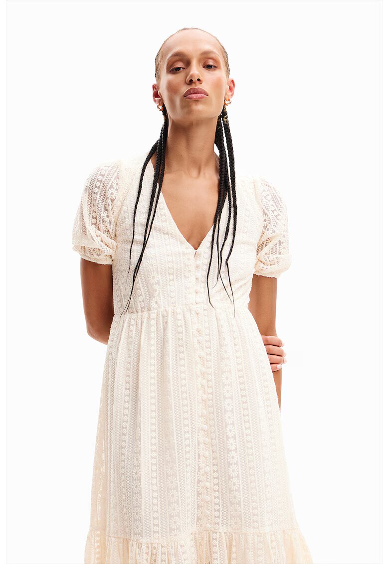 Desigual Rochie midi cu decolteu in V - Alb