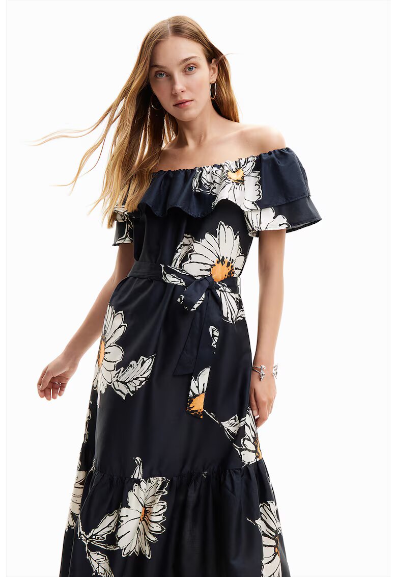 Desigual Rochie midi cu imprimeu - Alb/Albastru ultramarin