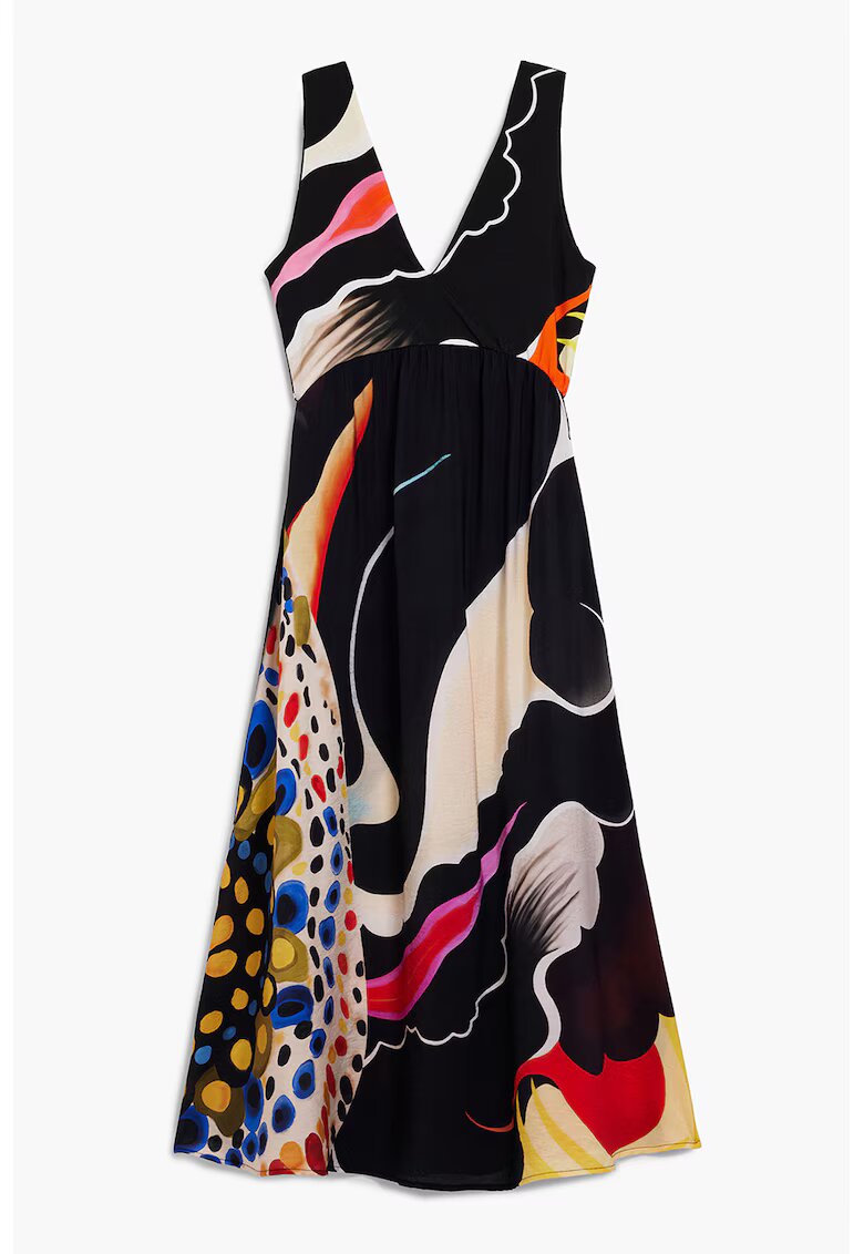 Desigual Rochie midi cu model abstract si decolteu in V - Negru/Multicolor