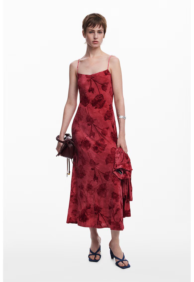 Desigual Rochie midi cu model floral - Rosu inchis