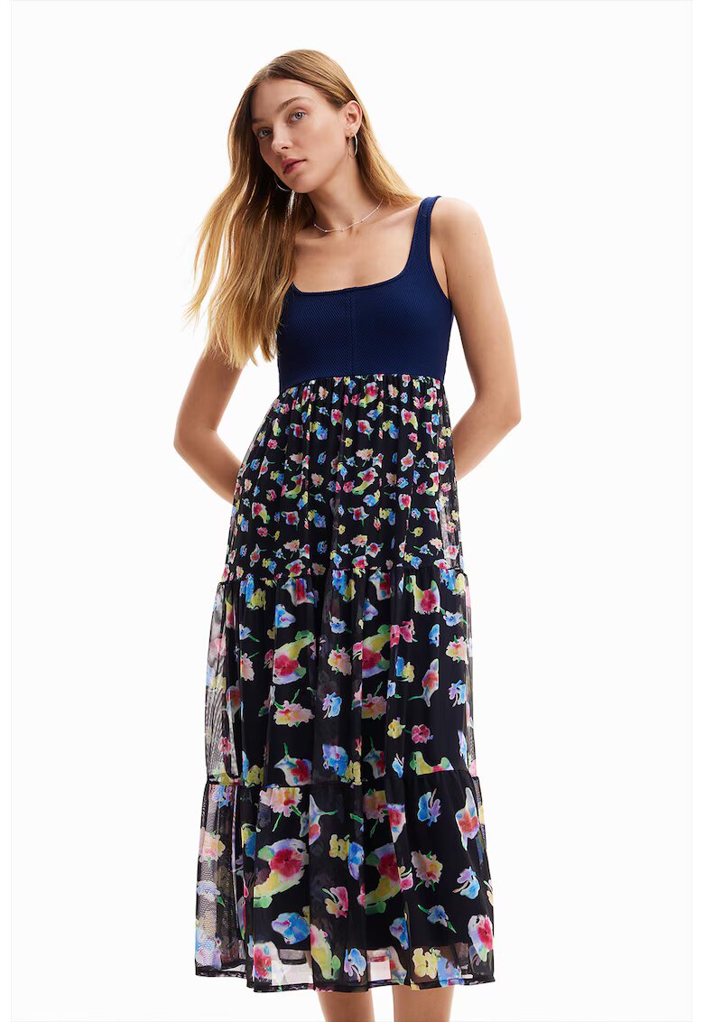 Desigual Rochie midi evazata cu imprimeu - Bleumarin