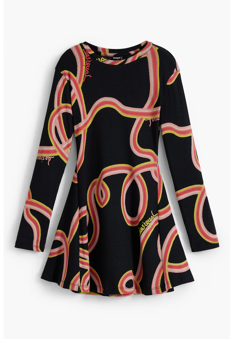 Desigual Rochie mini cu imprimeu si maneci lungi - Rosu/Negru