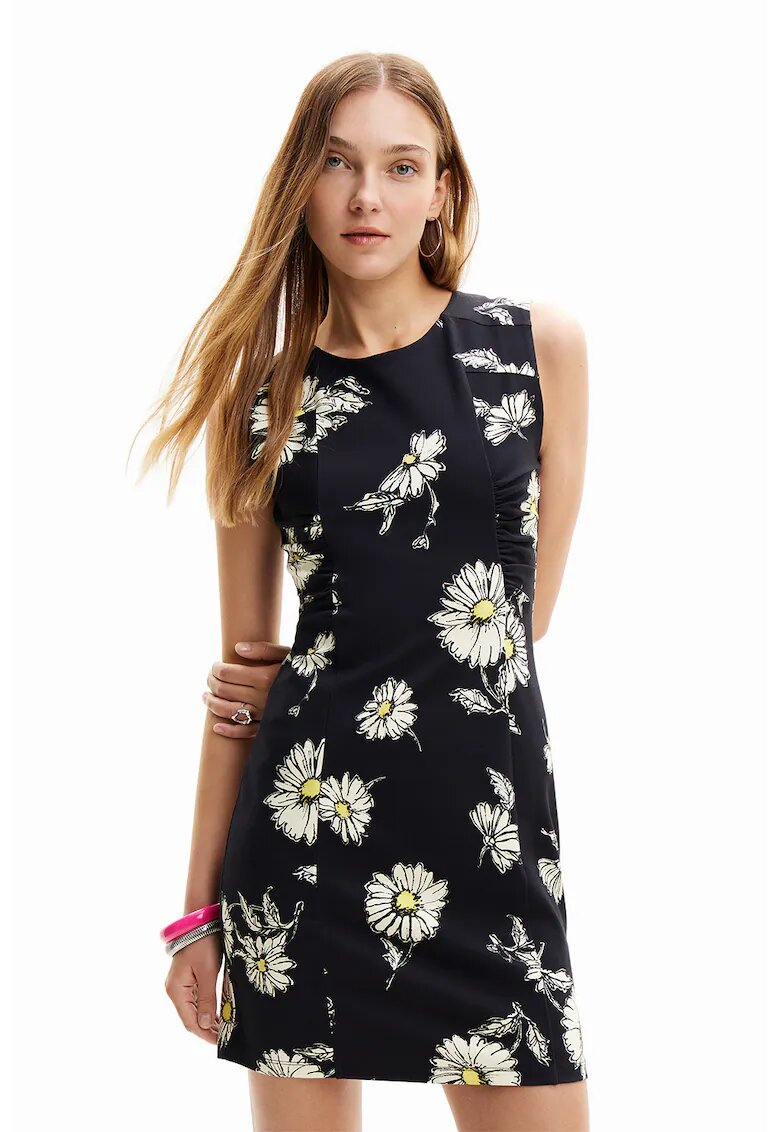 Desigual Rochie mini cu model floral - Alb/Negru/Galben