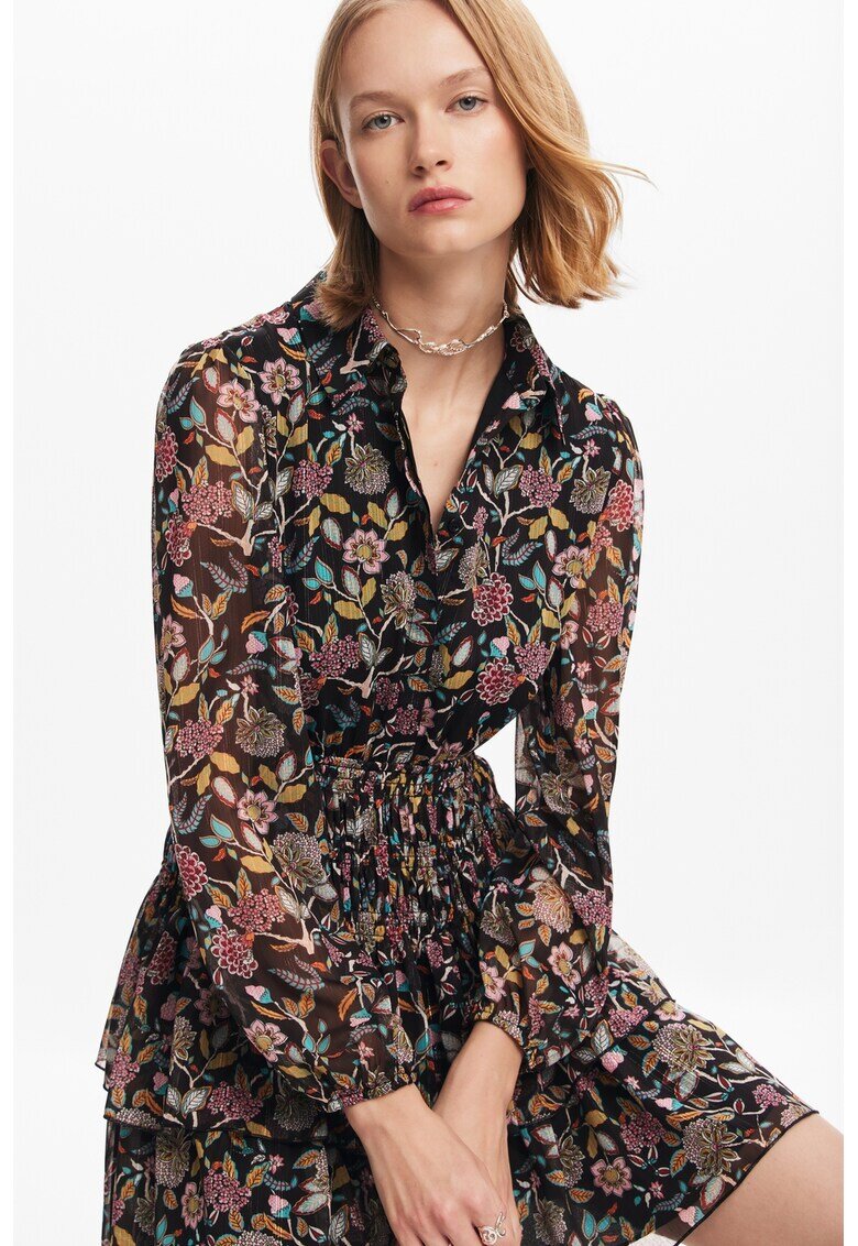 Desigual Rochie mini cu model floral - Albastru pastel/Rosu inchis/Maro inchis