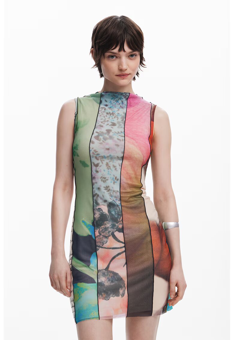 Desigual Rochie scurta cu croiala dreapta si decolteu la baza gatului - Multicolor