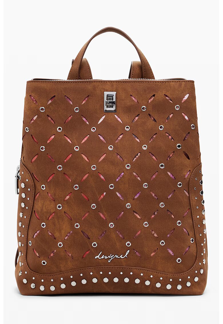 Desigual Rucsac de piele ecologica cu perforatii - Maro