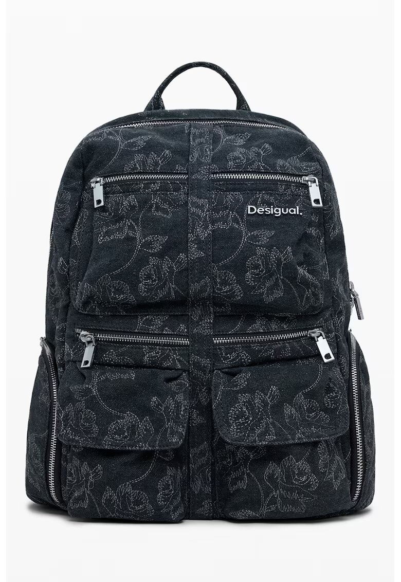 Desigual Rucsac din denim cu detaliu logo - Alb/Negru stins