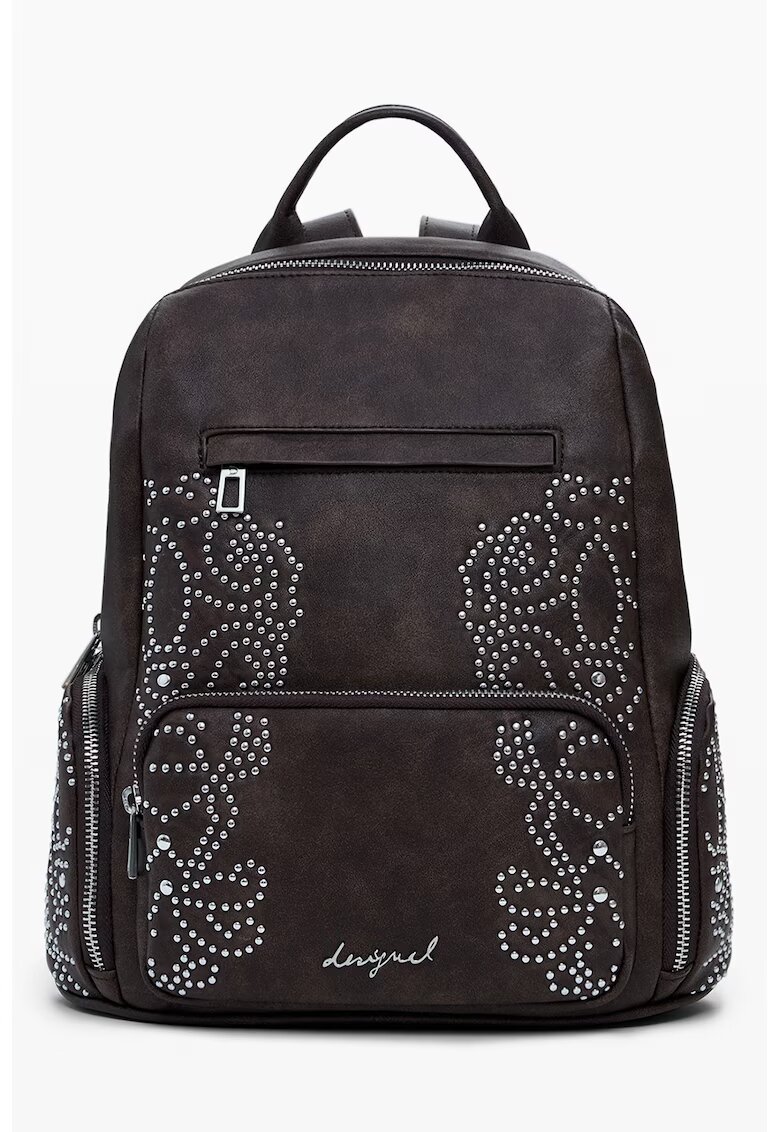Desigual Rucsac din piele ecologica cu buzunare cu fermoar - Maro inchis