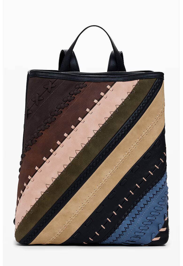 Desigual Rucsac din piele ecologica cu detalii contrastant - Maro/Kaki inchis