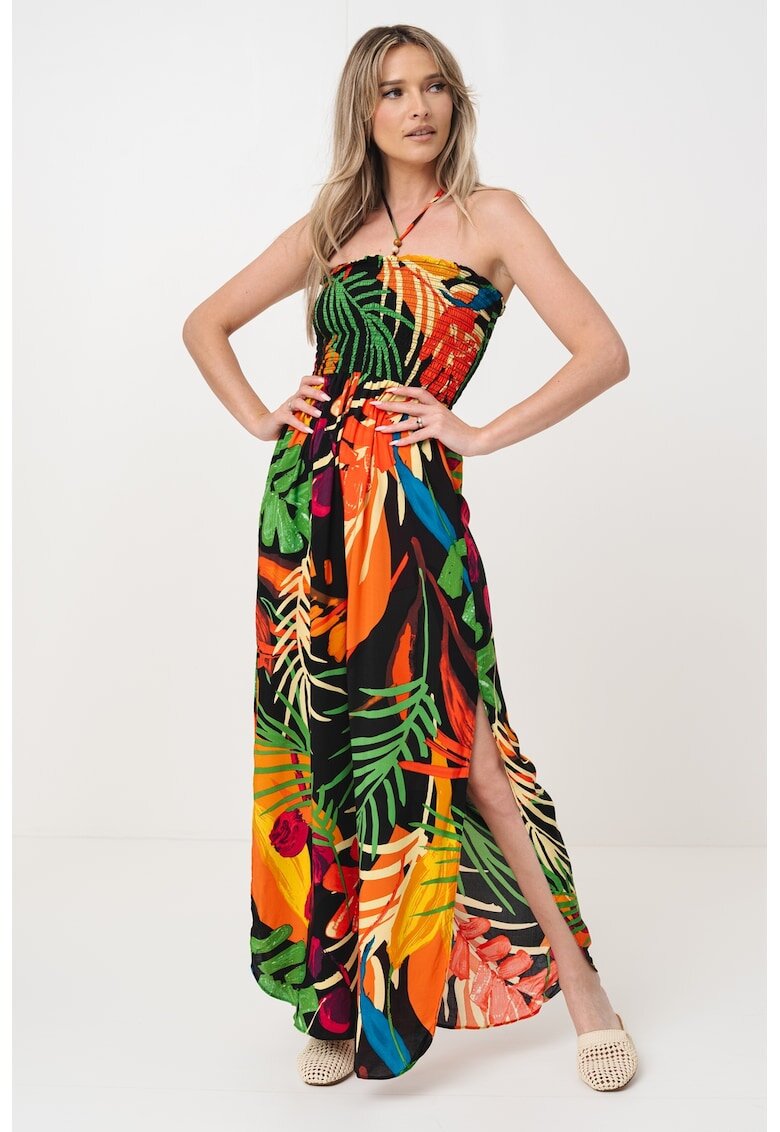 Desigual Salopeta cu imprimeu tropical - pentru plaja - Verde/Portocaliu/Fucsia