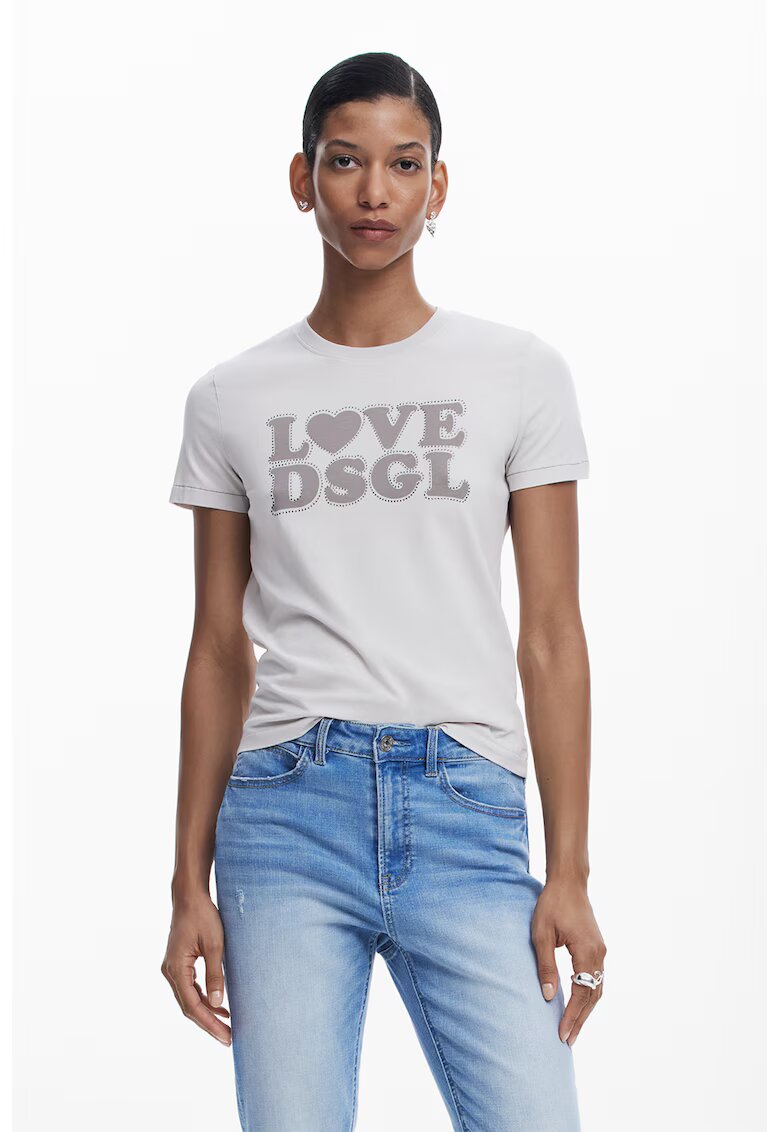 Desigual Tricou cu imprimeu si decolteu rotund - Alb murdar