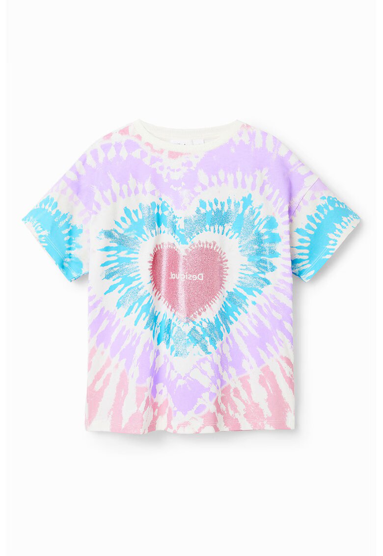 Desigual Tricou de bumbac cu imprimeu tie-dye - Alb/Lila/Albastru
