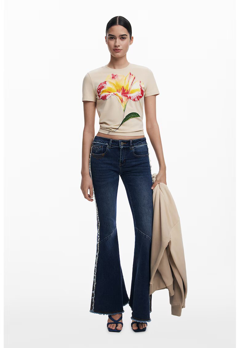 Desigual Tricou din amestec de bumbac cu imprimeu cu efect 3D - Alb fildes