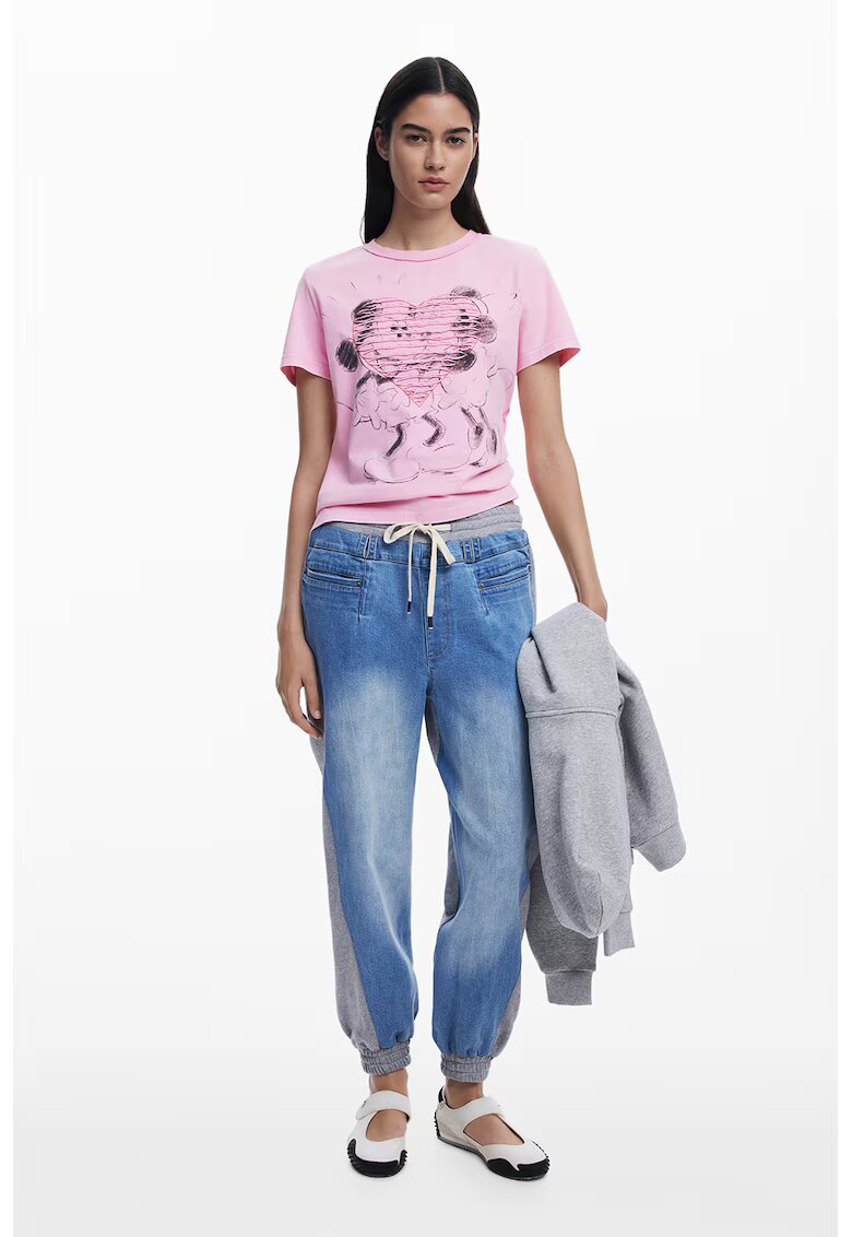 Desigual Tricou din bumbac cu imprimeu cu Mickey&Minnie - Roz