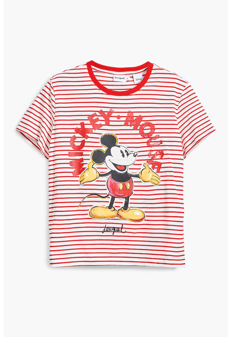 Desigual Tricou din bumbac cu imprimeu cu Mickey Mouse - Rosu/Alb/Galben
