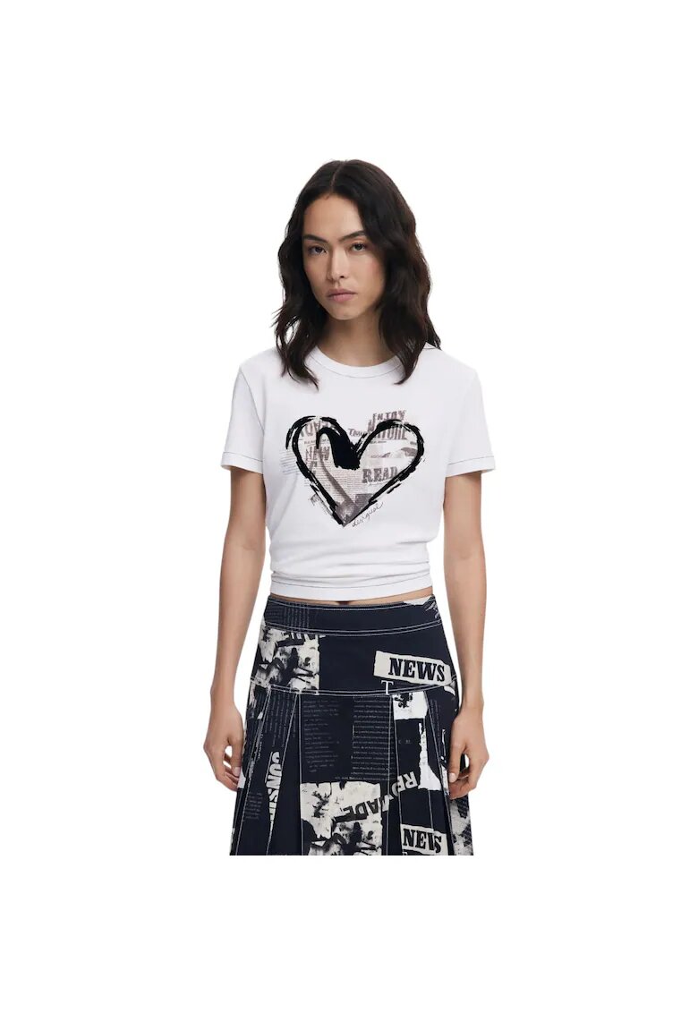 Desigual Tricou Letter Core 48969 - Alb