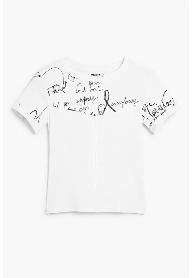 Desigual Tricou slim fit cu imprimeu text - Alb