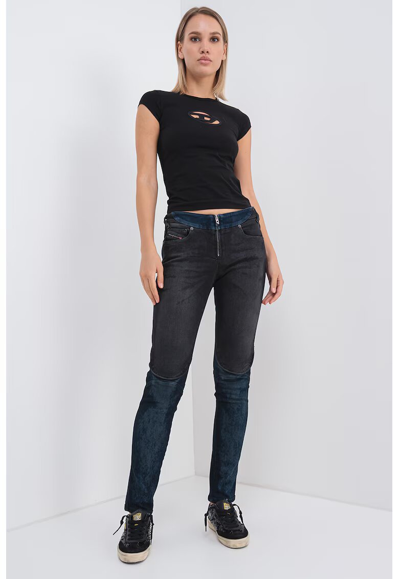 Diesel Blugi cu talie joasa si model 2in1 - Negru/Bleumarin
