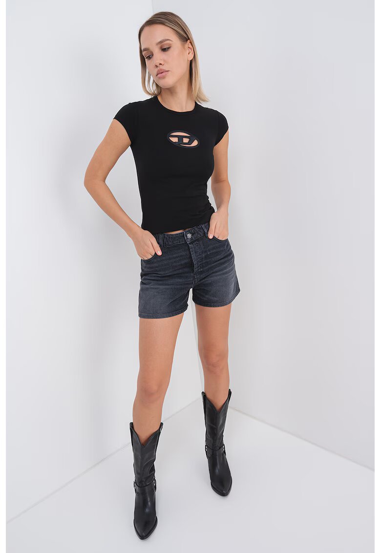 Diesel Blugi scurti cu talie inalta - Negru melange
