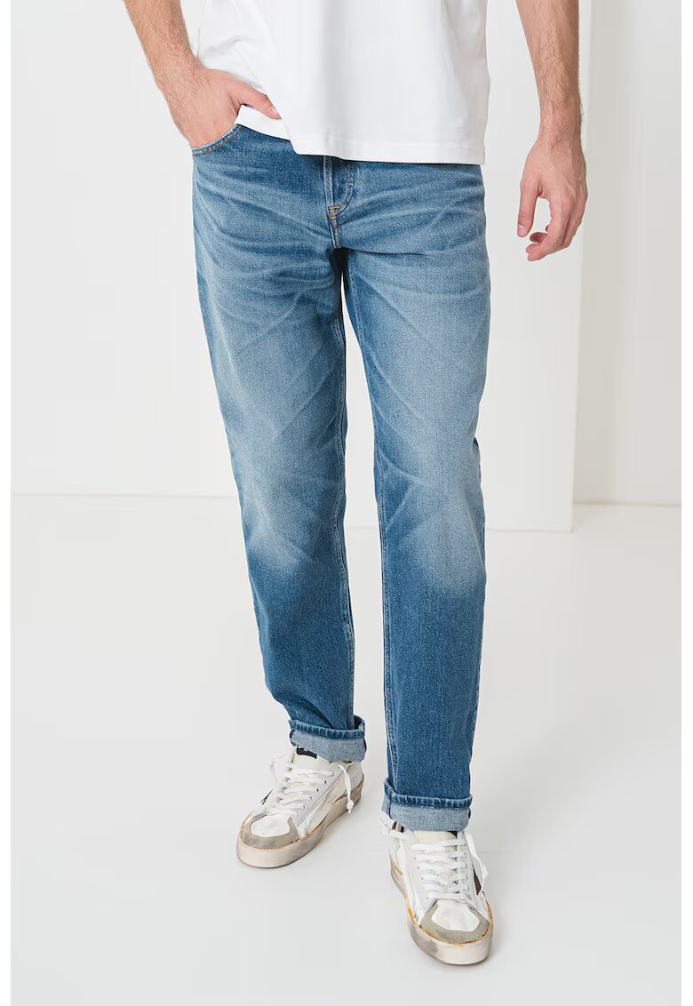 Diesel Blugi uni de bumbac cu nasturi - Albastru melange