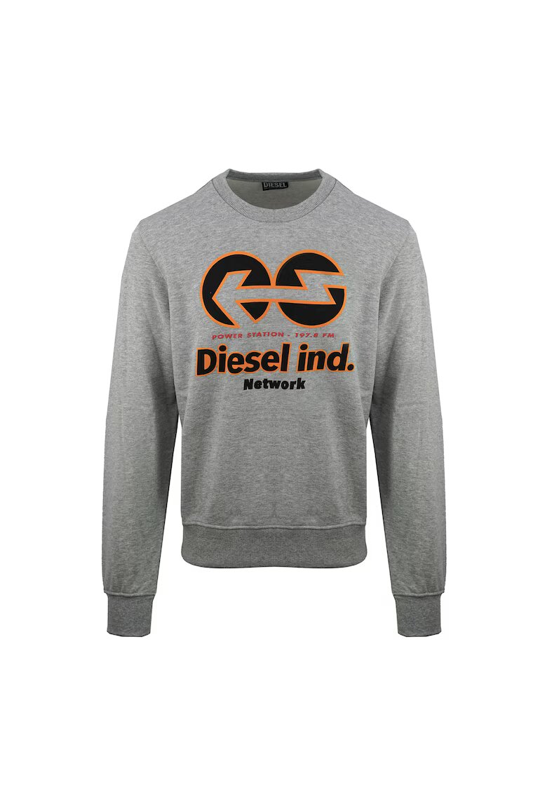 Diesel Bluza de trening cu imprimeu logo si decolteu la baza gatului - Gri
