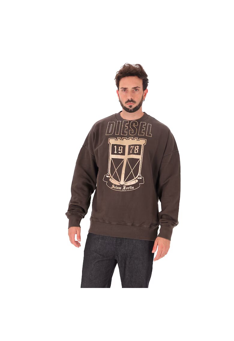 Diesel Bluza de trening cu imprimeu logo si maneci cazute - Gri inchis