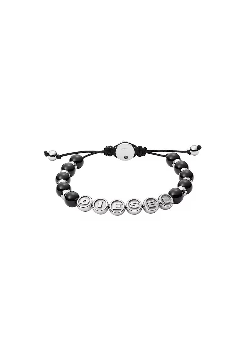 Diesel Bratara din margele cu talisman logo - Negru/Argintiu