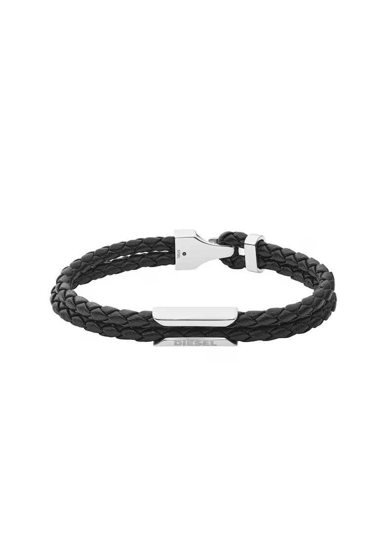 Diesel Bratara din piele cu logo - Negru