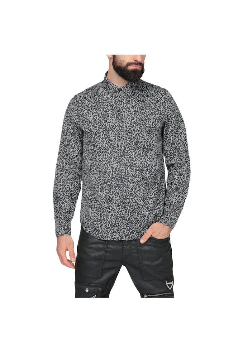 Diesel Camasa barbati model animal - gri - 100% lyocell - maneca lunga - inchidere cu capse