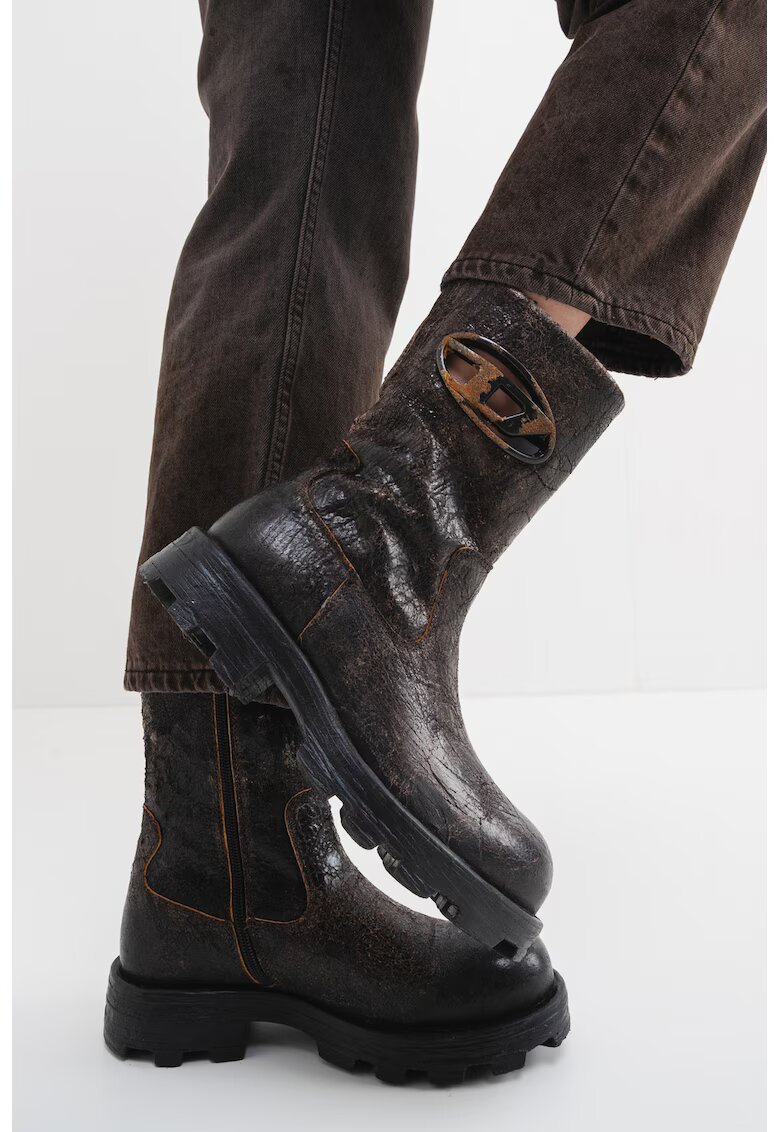Diesel Cizme mid-calf din piele Hammer - Maro inchis
